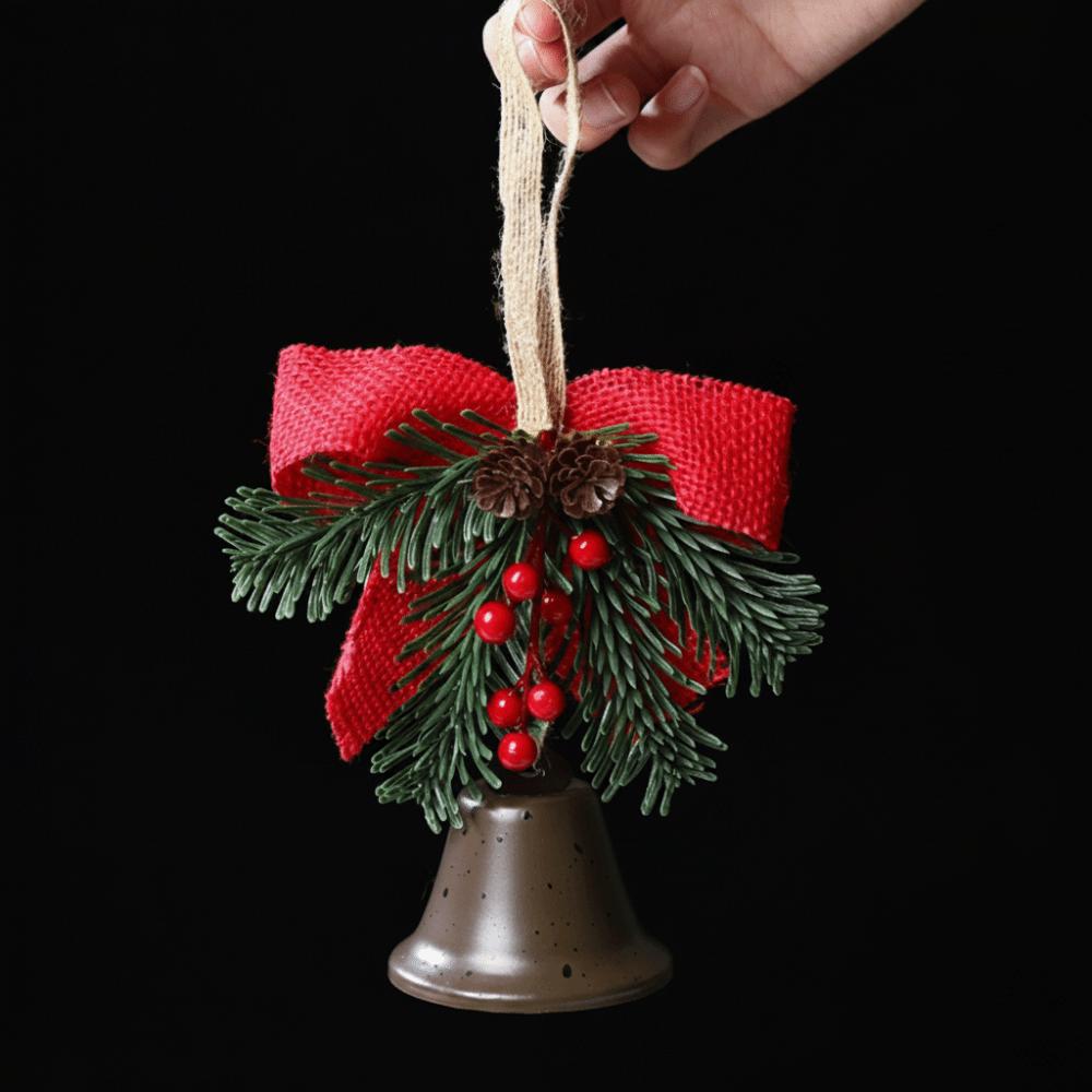 Künstliche Kiefer Weihnachtsglocke Anhänger Metall Haus Weihnachtsdekoration Neujahr Zubehör