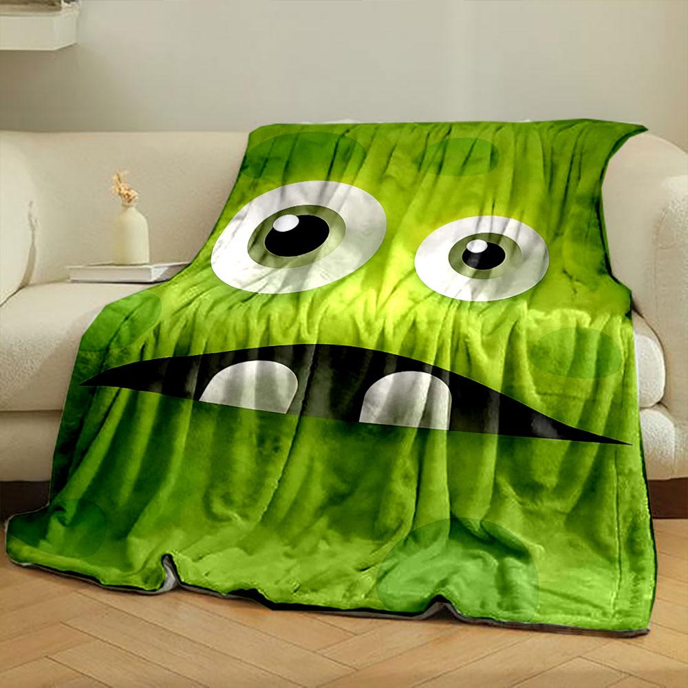 Large Cartoon Eyes, a Dark Mouth, Teeth, and Green Textured Background. for All Seasons Blanket Lunch Break Throw Gift