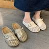 Hollow bag head half slippers women's inner height increase 2025 summer new outer wear woven breathable muller shoes mesh cool slippers