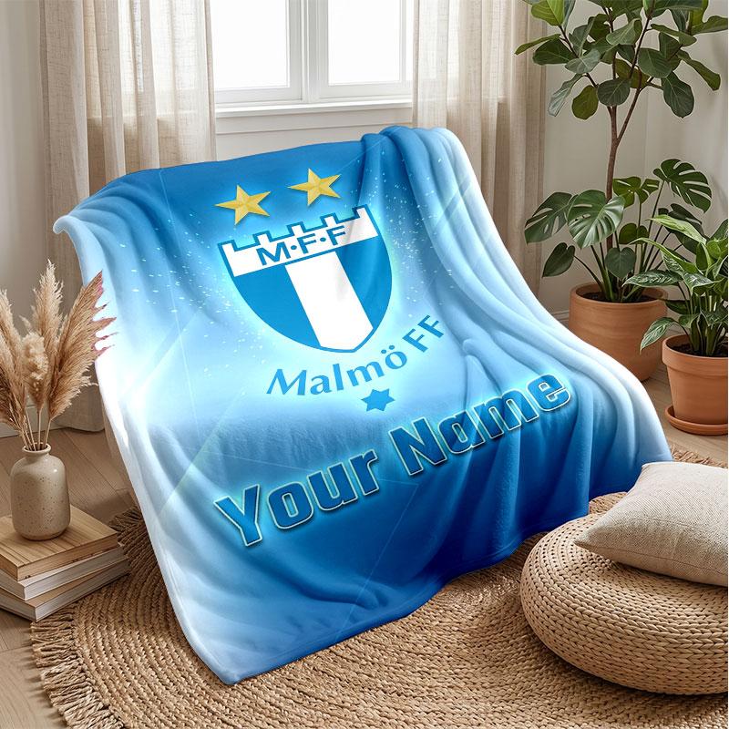 Malmö FF Testo Nome Personalizzato Coperta in Flanella Logo Calcio Coperta Plaid in Pile Personalizzata Regalo Speciale per Divano Camera da Letto Casa