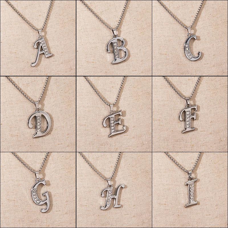 Shiny Rhinestone A-Z Letters Necklace Alphabet Initial Pendant Women Men English Letter Trendy Jewelry Gift