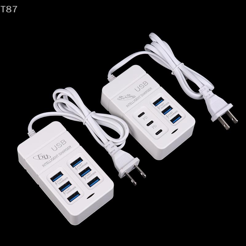 35W PD Type-C US Plug Mobile Phone Charger 1 Unit Quick Charging 6-Port USB Hub Adapter