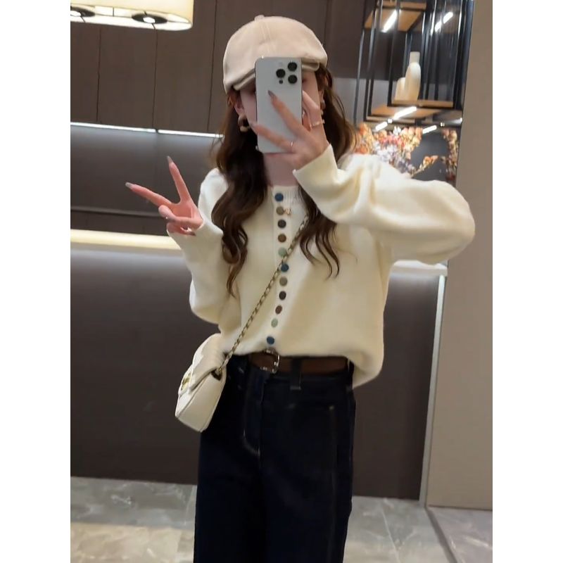 

2020 Весна Комплект в тон Корейский Мягкий Клейкий Молодежный Модный Вязаный Свитер Джинсы Клеш Комплект из двух предметов Creamy-white Tops XL(120-135)