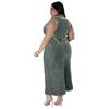 Plus Size Womens Denim Sleeveless Long Skirt Set With Fringe Zipper Split Detail Outfit