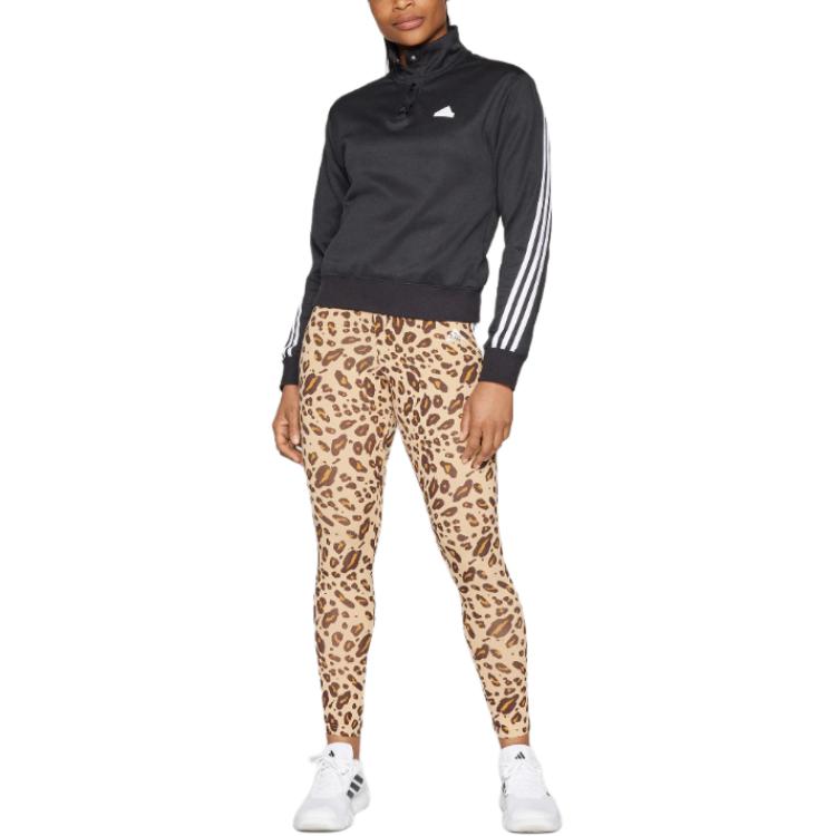 Adidas Striped Half Button Long Sleeve Sweatshirt Women sweatshirt Black IT4828