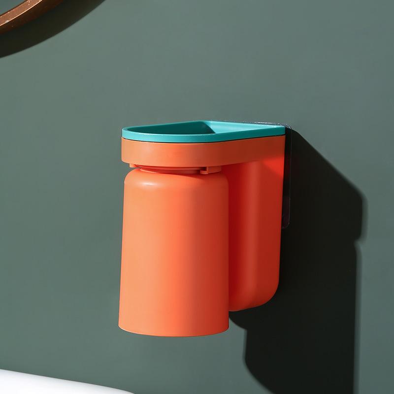 Wall-Mounted Toothbrush Holder Bathroom Organizer Punch-Free Mouthwash Cup Shelf Self-Adhesive Toothpaste Storage Rack Container