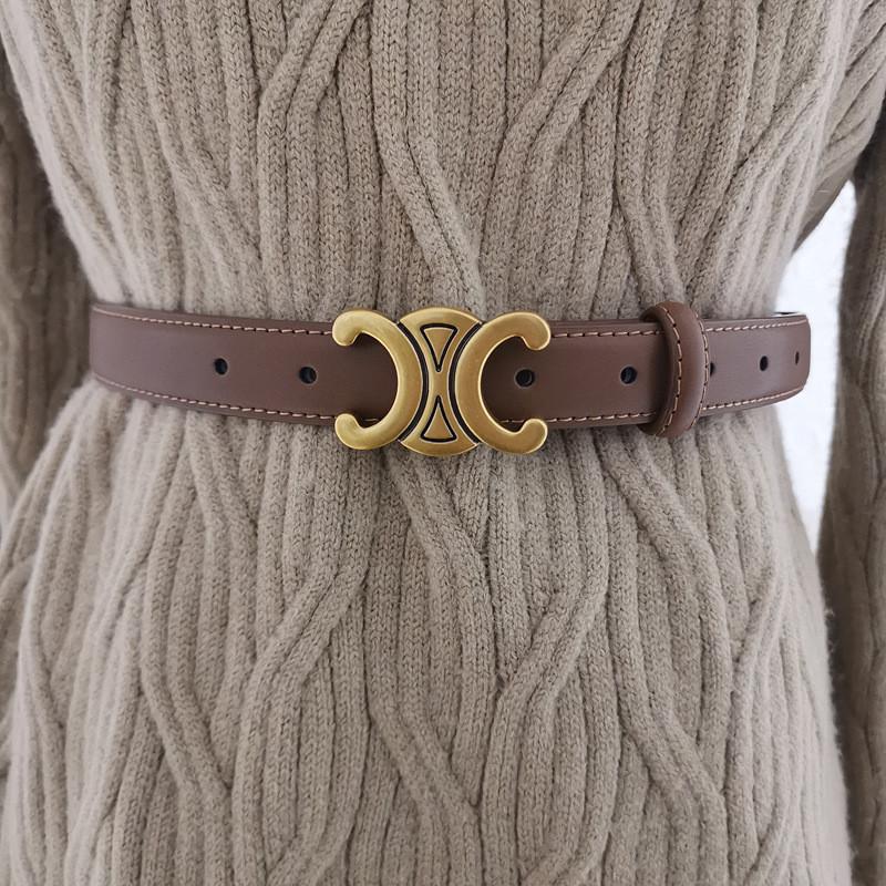 Cowhide French Retro Leather Belt Metal Buckle Jeans Fashionable Waist Belt