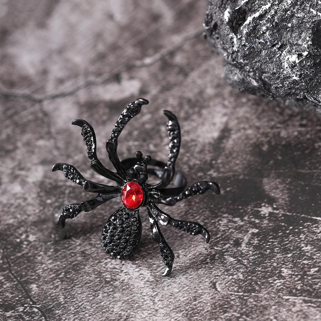 BLINGBAY Women's Gothic Spider Ring Adjustable Open Finger Statement Jewelry with Rhinestones for Halloween Party