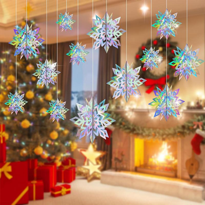 Christmas Snowflake Decor 6Pcs 3D Paper Snowflake Hanging Ornaments for Christmas Tree Winter Wonderland New Year Home Decor