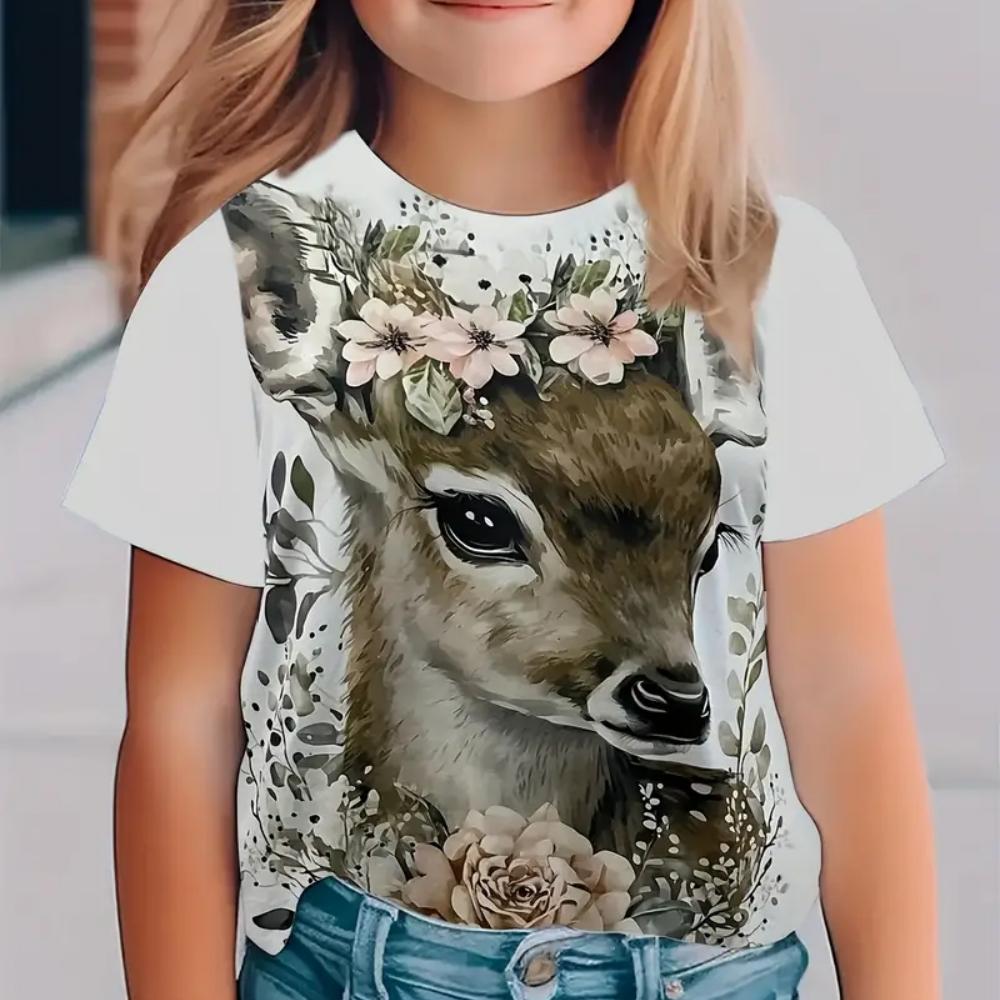 

Одежда для девочек Летняя Милая и Смешная Животное Лошадь Круглый вырез Короткий рукав Принт Мода Уличная одежда Топы 100