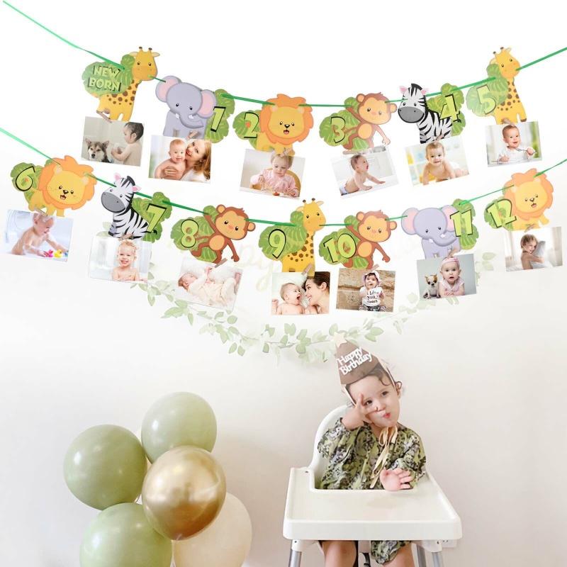Huipai Brand 12-month Animal Birthday Banner Premium Quality Paper Material For Party Decor