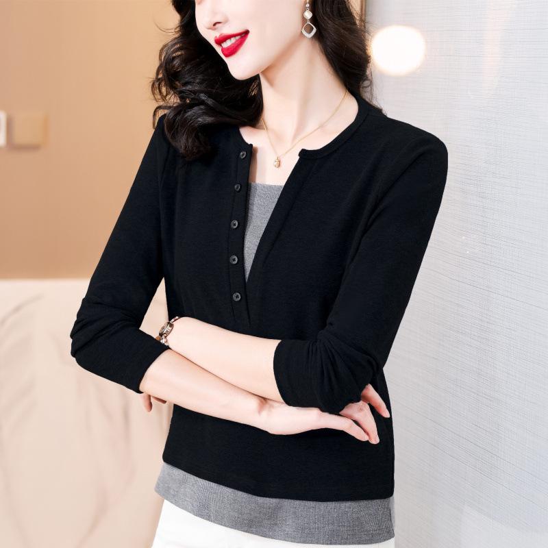 Elegant Korean Style Two-Piece Long-Sleeve Top for Women - Loose, Versatile, and Stylish Base Layer Shirt