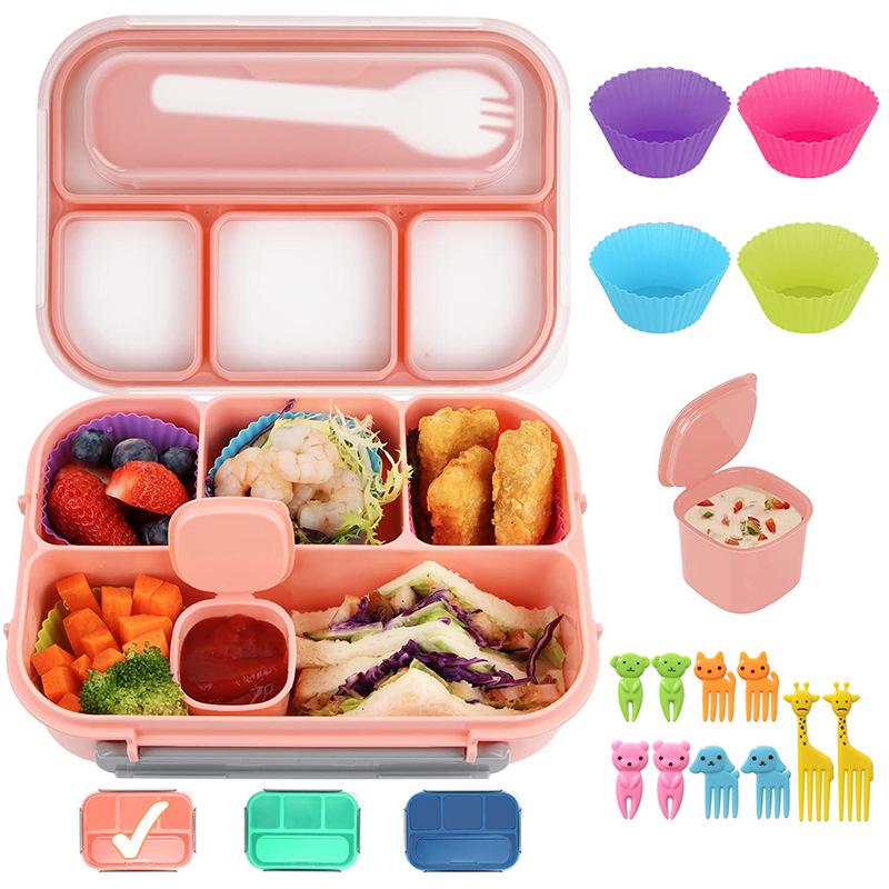 Set da 16 pezzi di portapranzo bento in plastica per studenti con scomparti adatti al microonde e stuzzicadenti per frutta