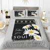 Alphabet Flower Duvet Cover Set Microfiber Flowers Be Your Best Pattern Bedding Set For Teens Girls King Size Soft Quilt Cover