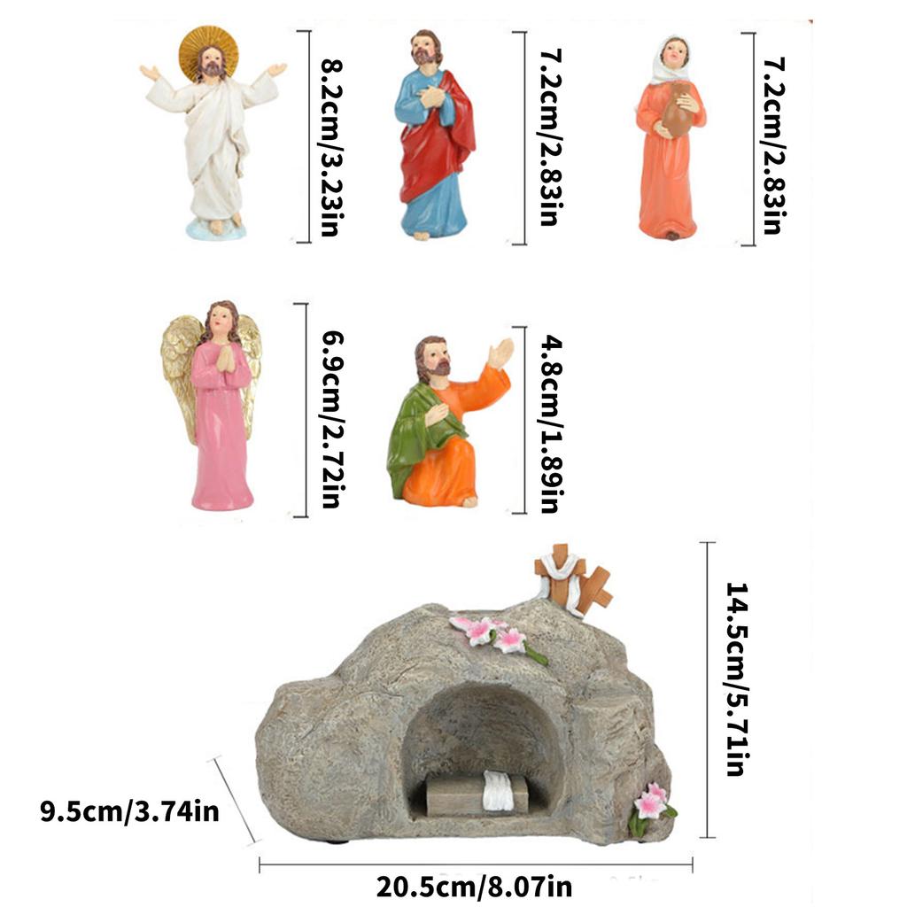 Resins LED Light Resurrection Scene Miniatures Figurines Set Detailed Figures for Easters Tabletop Decoration Ornaments