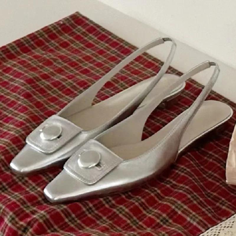 

Модные серебристые сандалии-слингбэки с квадратным носком, женские летние модные неглубокие мюли, элегантные, удобные, zapatos para mujer 39 серебряный