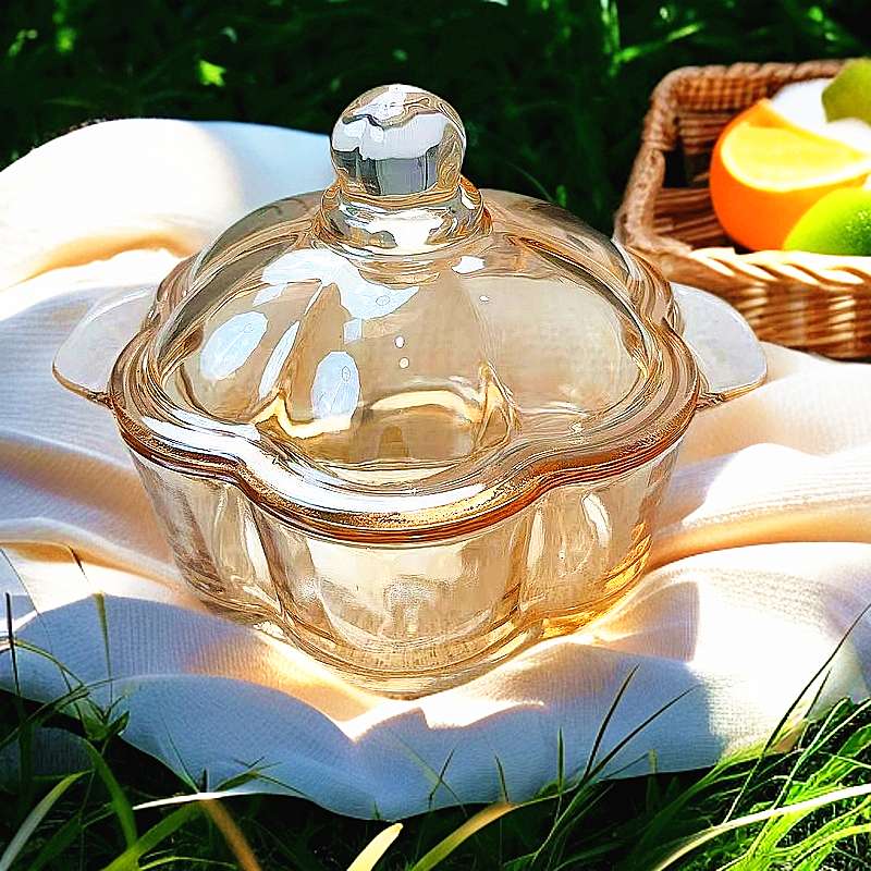 

Янтарная стеклянная коробка для хранения с крышкой, дизайн «Цветущая слива», для украшений, конфет, закусок, элегантный домашний органайзер