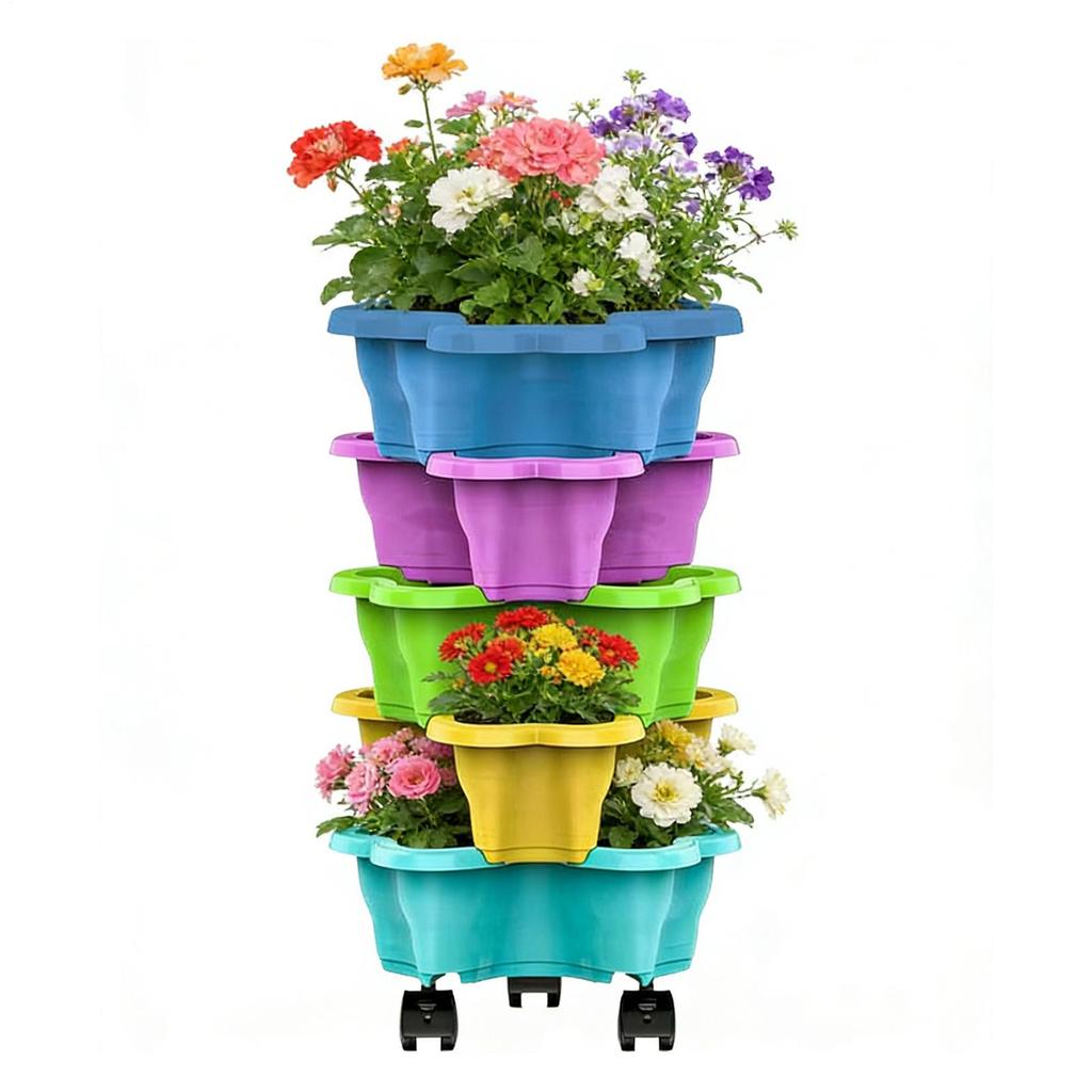 Stackable Planter Tower Multi-layer Stacking Drainage Vegetable Pots PP Three Petal Strawberry Vegetable Planting Pot