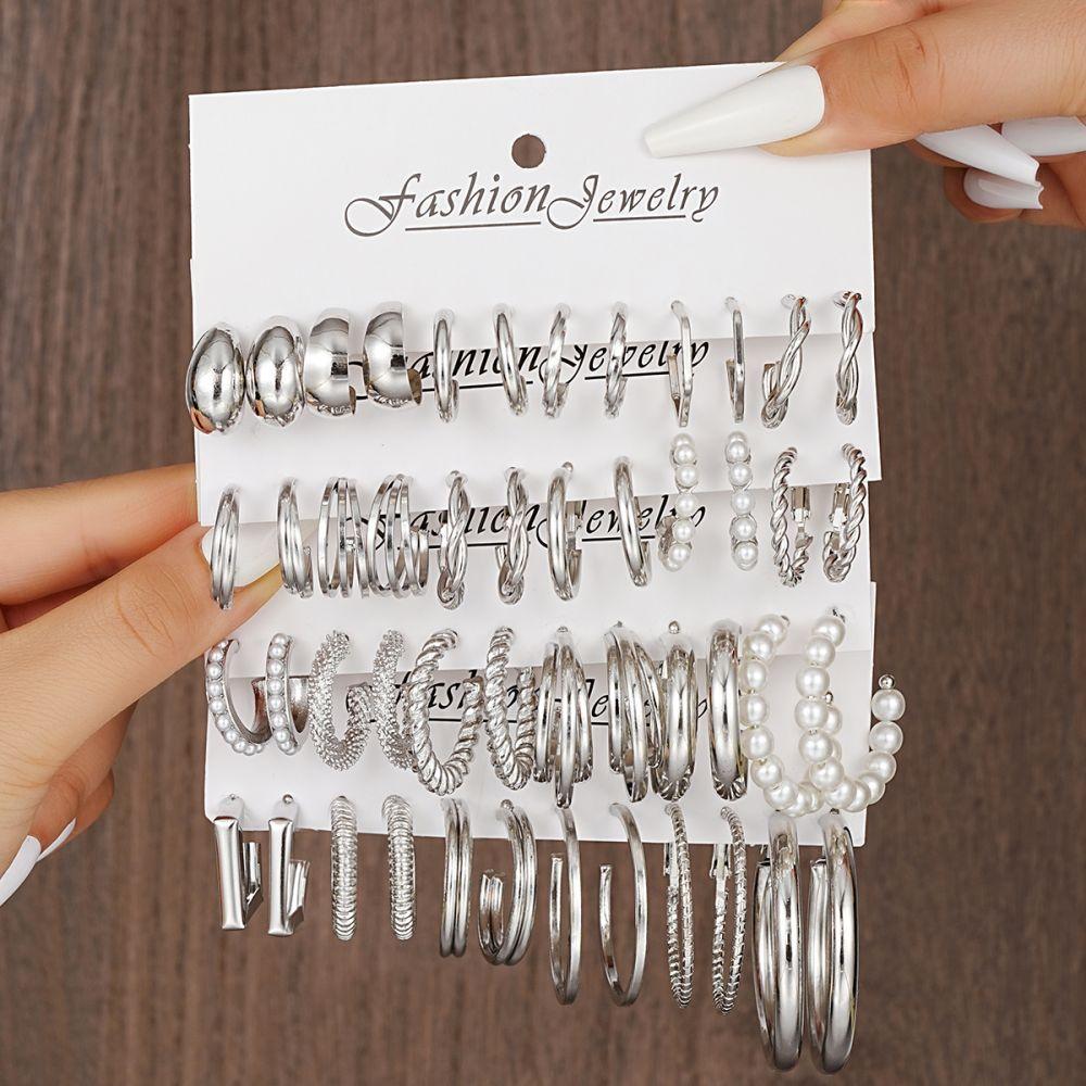 24pairs/set  Hoop Earring Set Women Hypoallergenic Twist  Earrings Accessories Jewelry