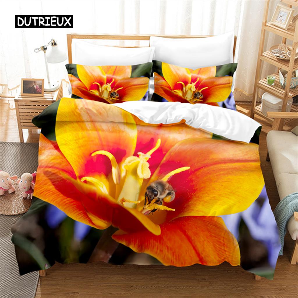 Yellow Flowers  Queen Bedding Sets Duvet Cover Set Bedding Digital Printing Bed Linen King Size Duvet Cover Set Bedding Set