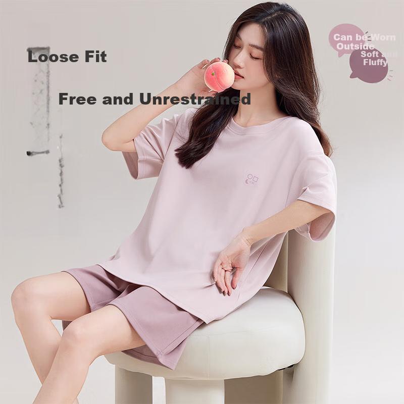 LangSha Women's Pajamas, Summer Soft Breathable Simple Printed Loose Loungewear, Suitable for Outdoor Wear, New Style 2026 Set