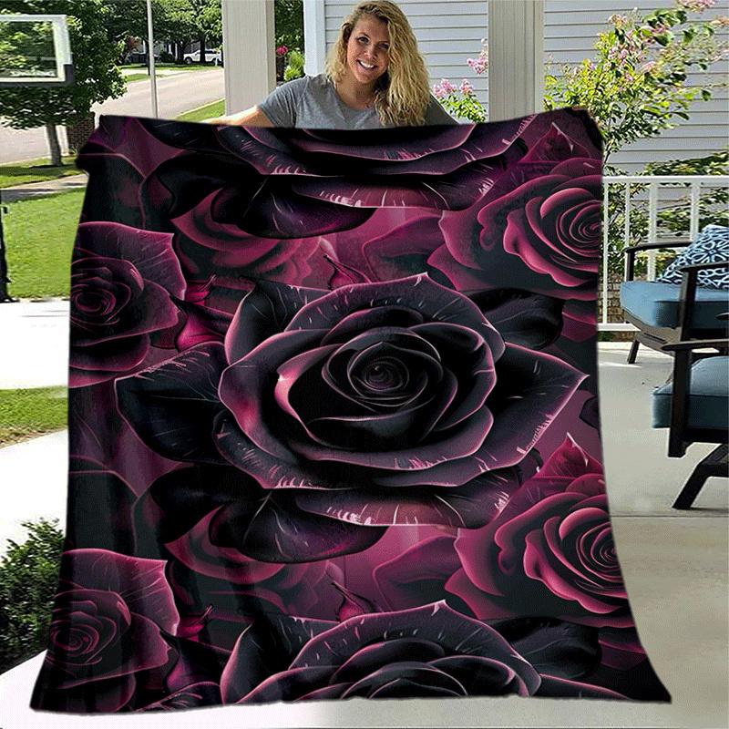 1pc Rose Printing Lightweight Flannel Blanket, Comfortable and Warm Blanket, for Camping Sofa Bed and Couch Office, Suitable for Gift Blanket