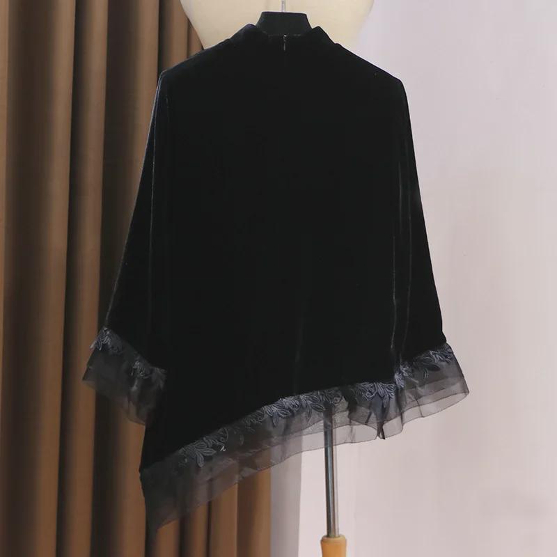 Elegant Silk Velvet Floral Embroidered Lace Top