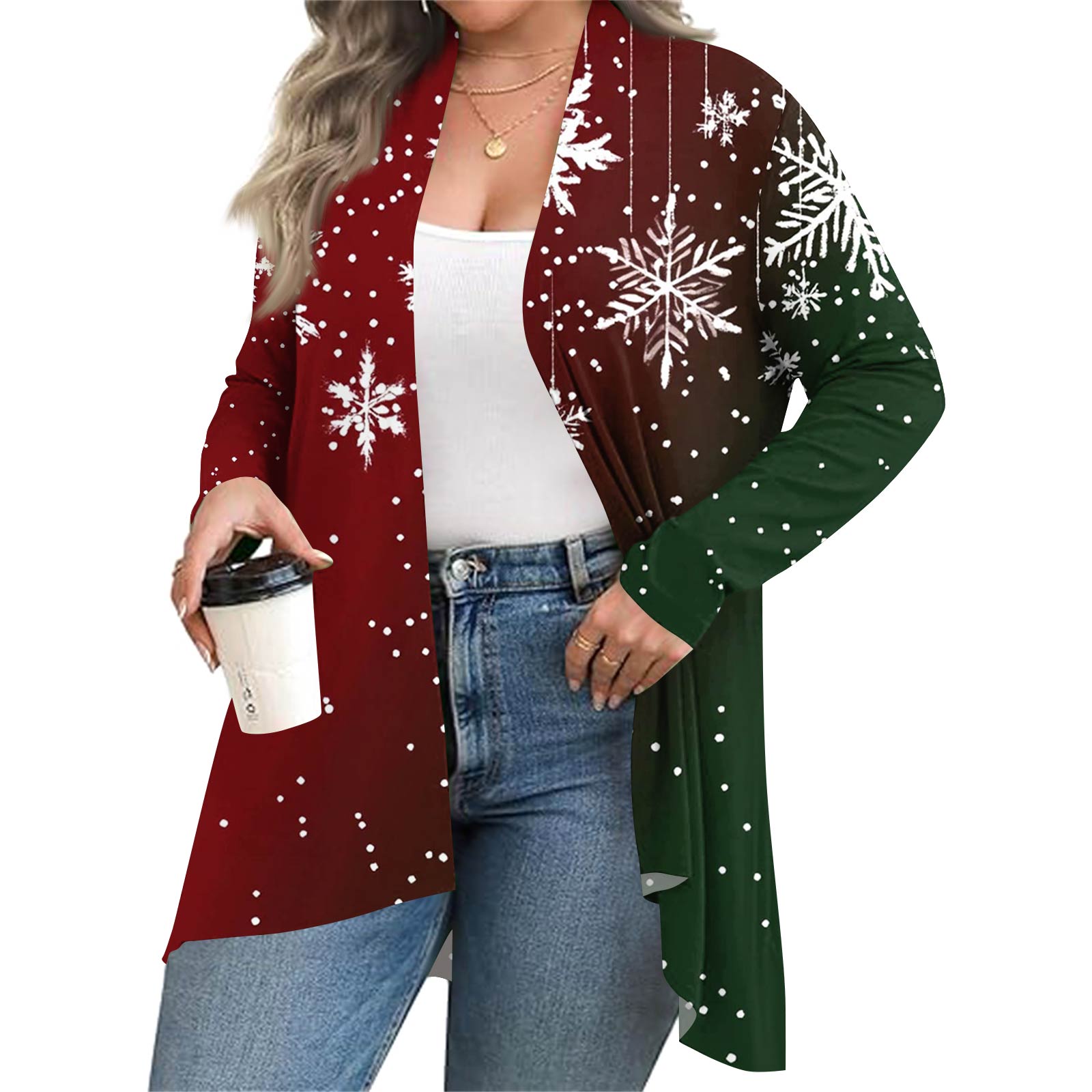

Women s Fall And Winter Fashion Casual Print Long Sleeve Mid-Length Cardigan Jacket XXXXXL зелёный