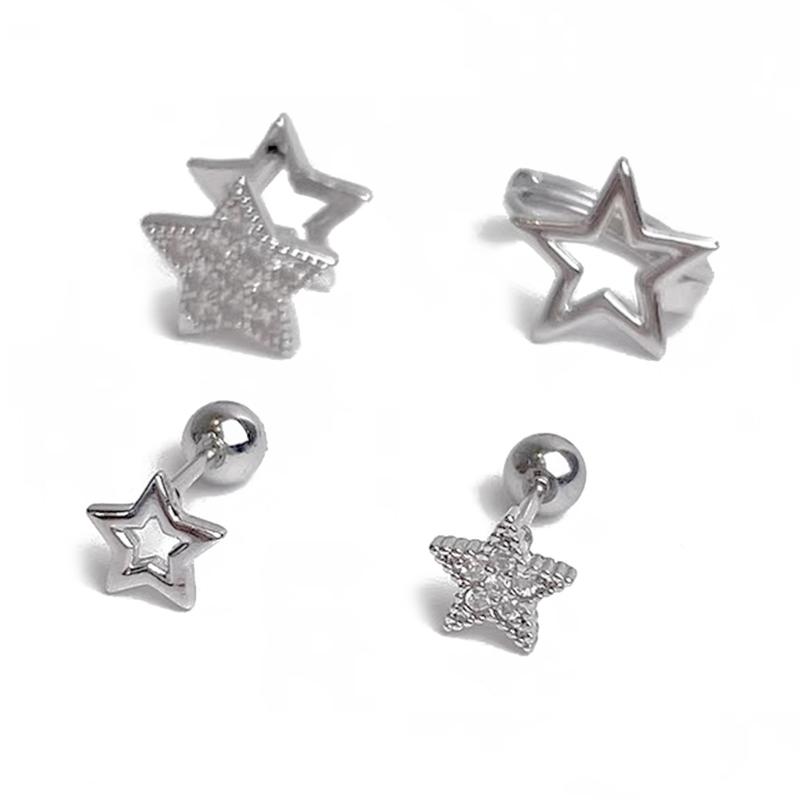 Personality Rhinestones Stud Earrings For Women Men Punk Star Earring Sliver Piercing Ear Studs Couples Fashion Jewelry