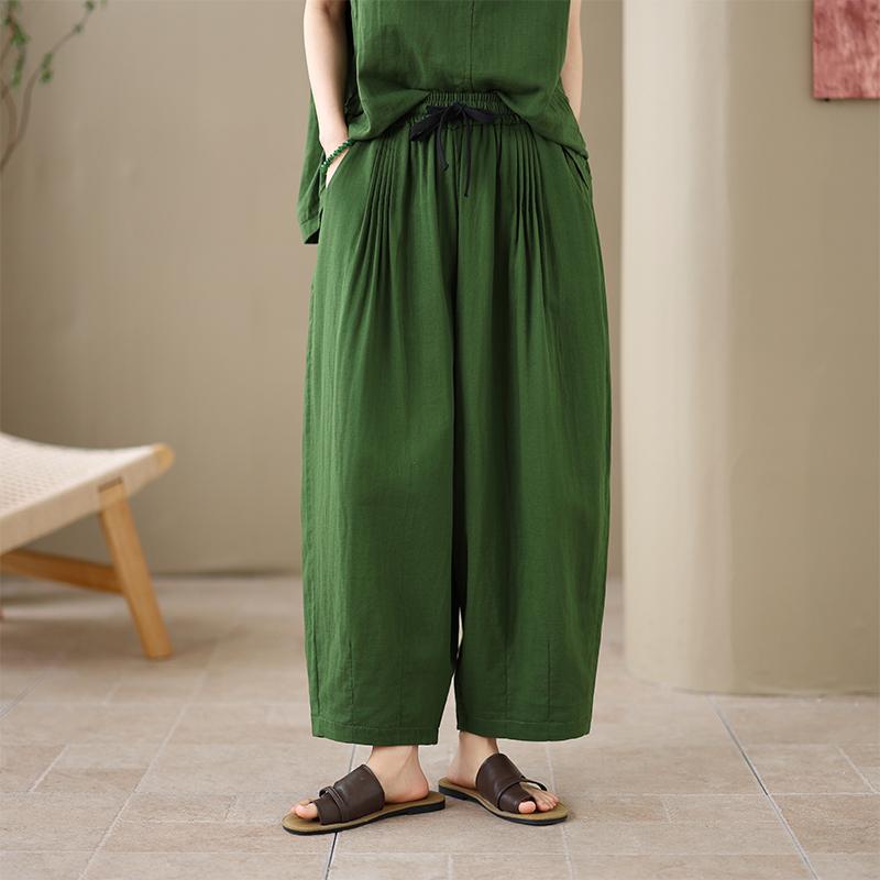 DIMANAF 2026 Summer New Plus Size Women Long Pants Cotton Linen Loose Elastic Waist Vintage Casual Lady Bottoms Clothing