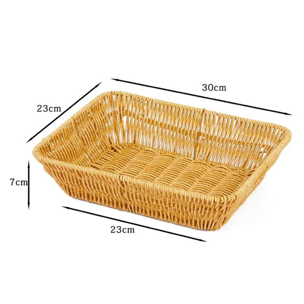 Woven Storage Basket Imitation Rattan Organizer Fruit Bread Container Home Kitchen Restaurant Display Tray Durable Multi-Use