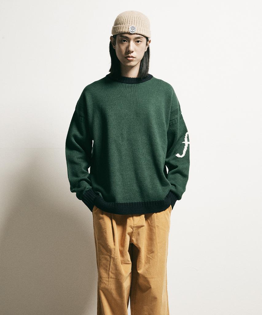 FFEFF STUDIO Coloring Round Wool Pullover (Dark Green)