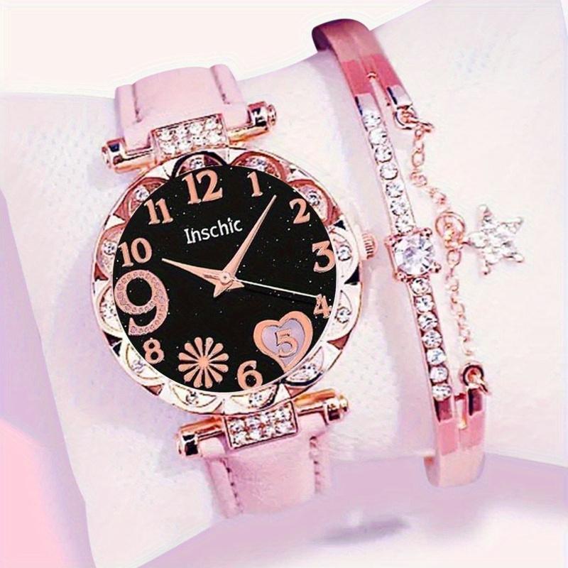 1 Stück Strass-Dekor Quarz Uhr & 1 Stück Armband
