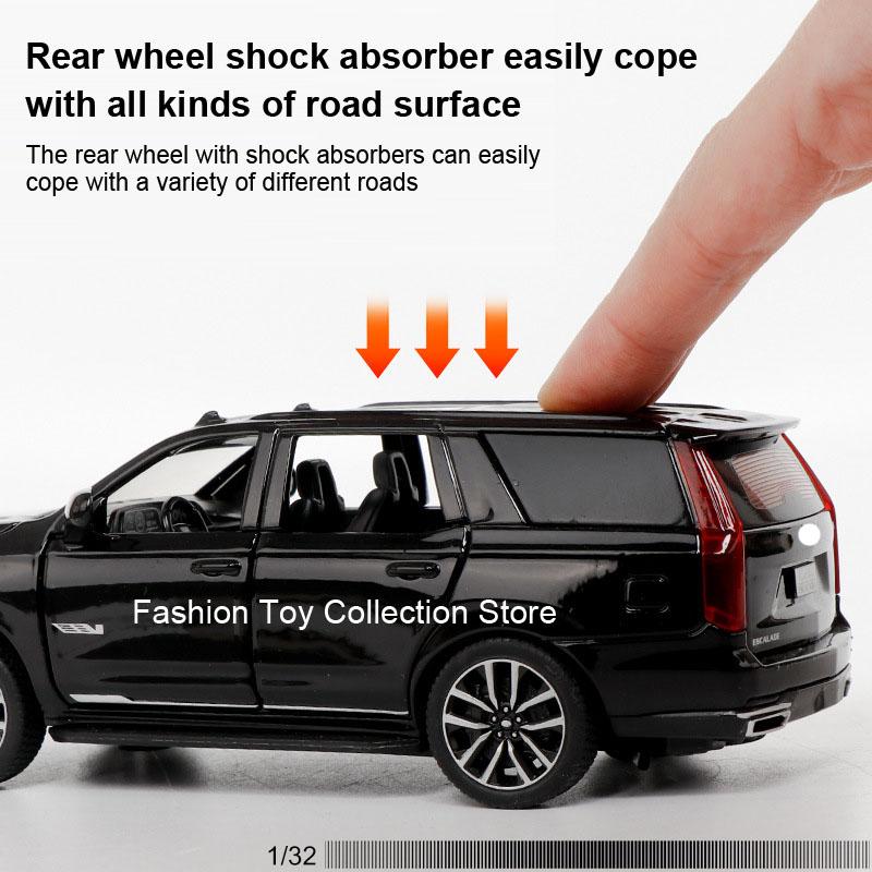 1/32 Model Samochodu ze Stopu Cadillac Escalade Wysoka Symulacja Odlewy Zabawka z Dźwiękiem i Światłem Pojazdy Pull Back Dekoracja Zabawki dla Dzieci