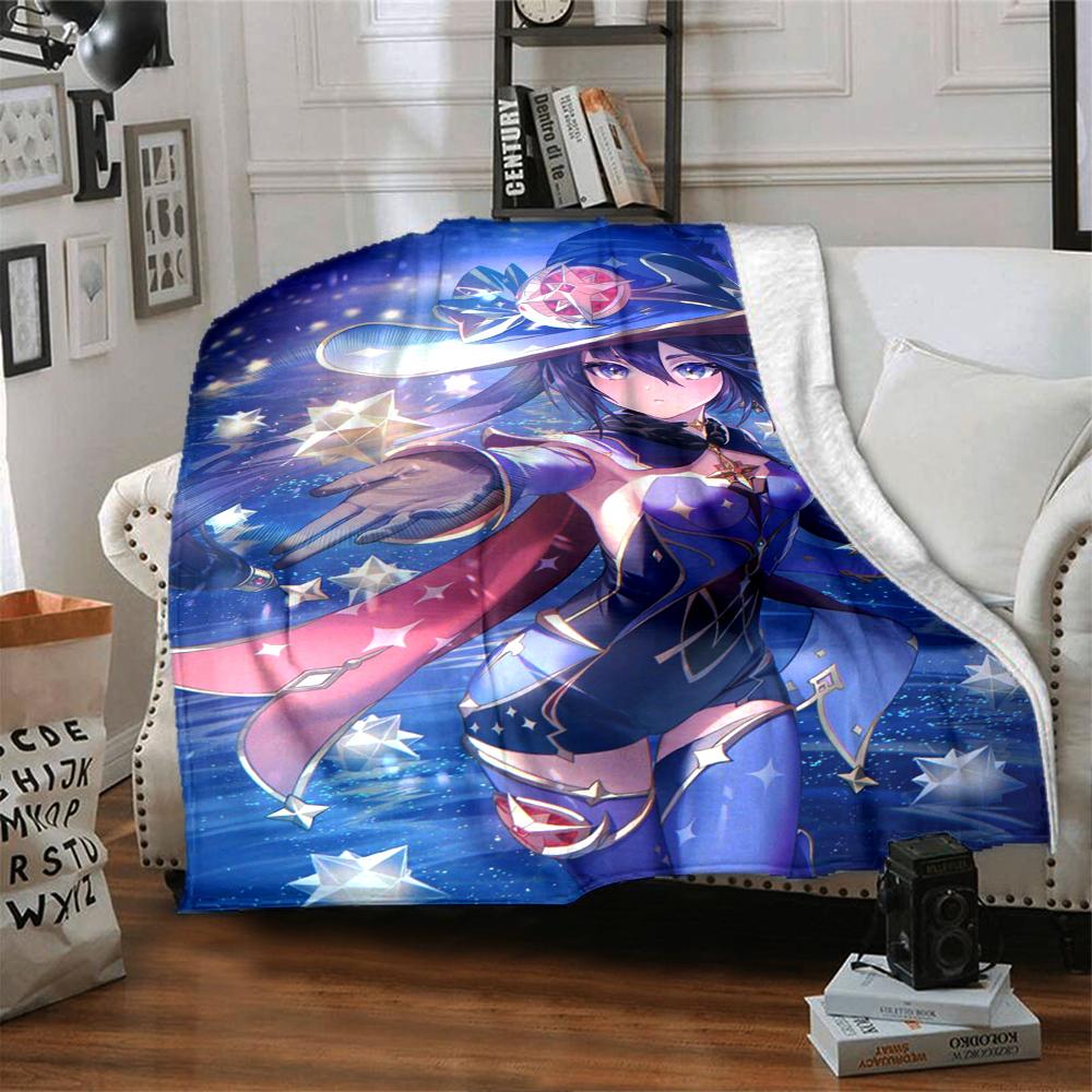 1Pc Genshin Impact Blanket Soft Comfortable Polyester Blanket Four Seasons All Season Blanket Bedroom Office Outdoor Use Anime Style Throw Christmas G