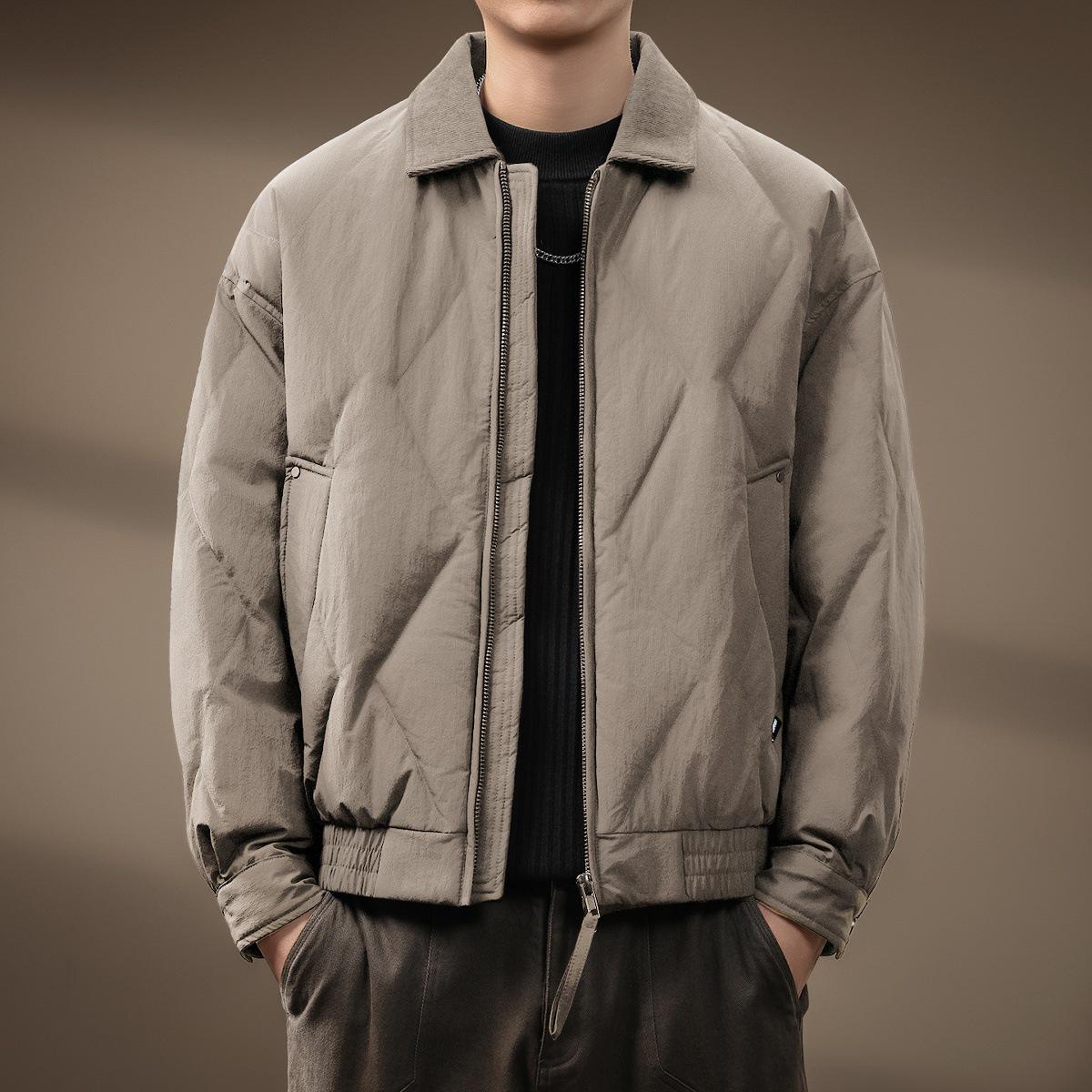 

Men s Luxurious French Rhombus Patchwork Down Jacket - Simple, Warm, Loose-Fit Winter Coat 3XL (190-220 lbs)