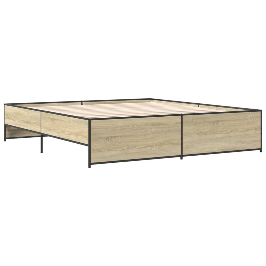 Bed Frame in Sonoma Oak 200 x 200 cm Engineered Wood and Metal