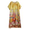 DIMANAF 2025 Summer Women Plus Size Dress Basic Casual Dress Loose Vintage Floral Printing Long Beach Dress