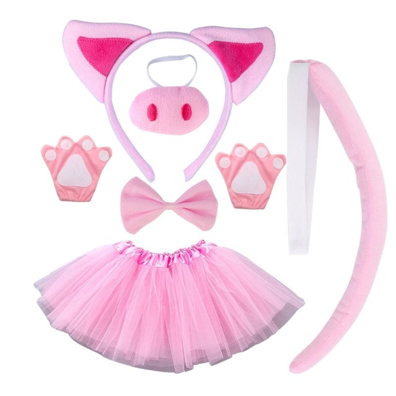 Pig Costume Set Pig Ear Nose Tail Bow Tutus Animal Fancy Costume Kit Accessories