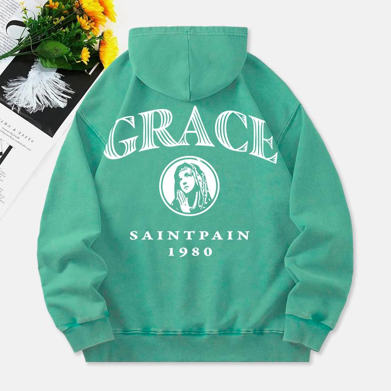

Худи с принтом Saint Pain 1980 для женщин, из хлопка, с эффектом потертости, оверсайз, с карманом и капюшоном, женская одежда 3XL