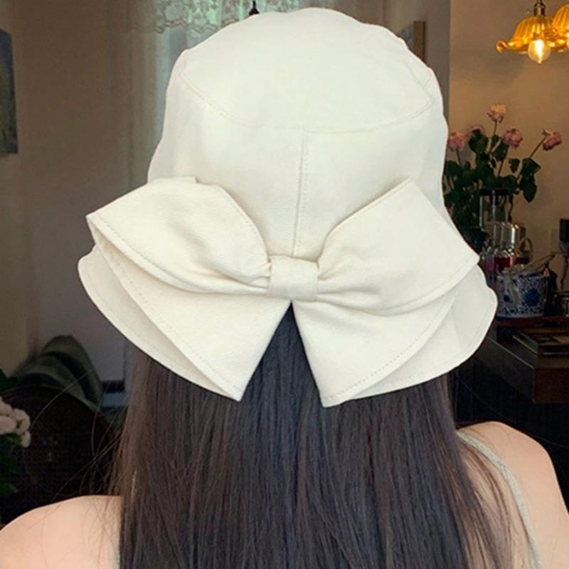 Women's Bowknot Bucket Hat, Spring/Summer Outdoor Sun Hat, Face-Covering Reversible Sun Hat, Reversible Solid Color Foldable Sun Hat