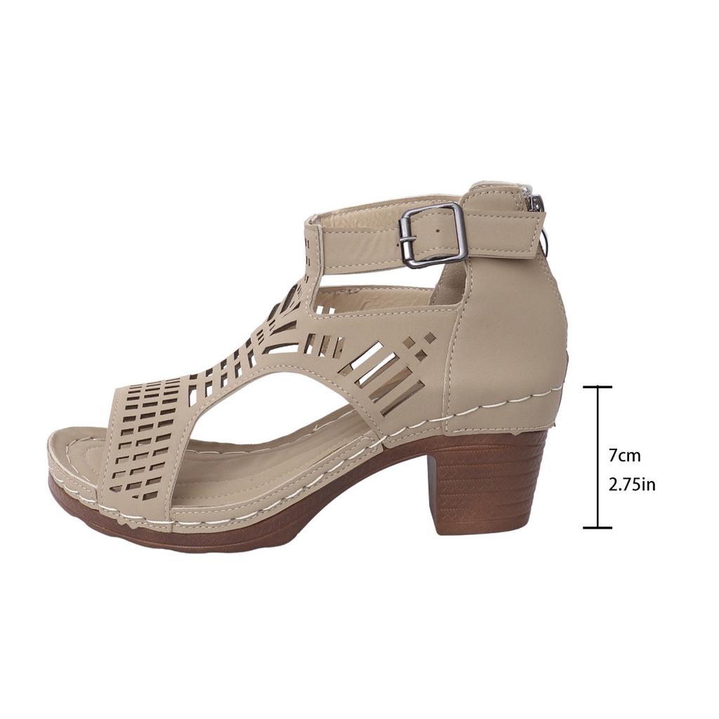 Lässige Plateausandalen für Damen im Sommer mit offener Spitze, einfarbig, ausgehöhltes Design mit Reißverschluss, High Heel-Sandalen