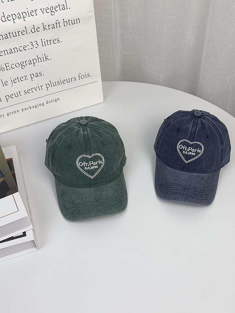 Cotton Baseball Cap For Couples With Heart Embroidery Sunshade Casual Summer Accessory