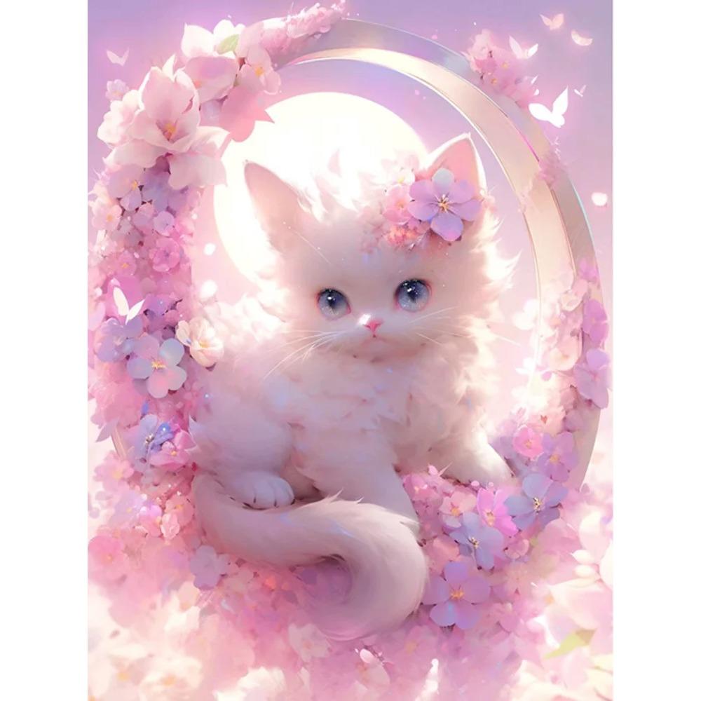 Diamant Peinture Plein Forage Mignon Père Noël Rond Diamant Peinture À La Main Chat Animal Bricolage Diamant Mosaïque Peinture Décoration De La Maison Cadeau De Noël