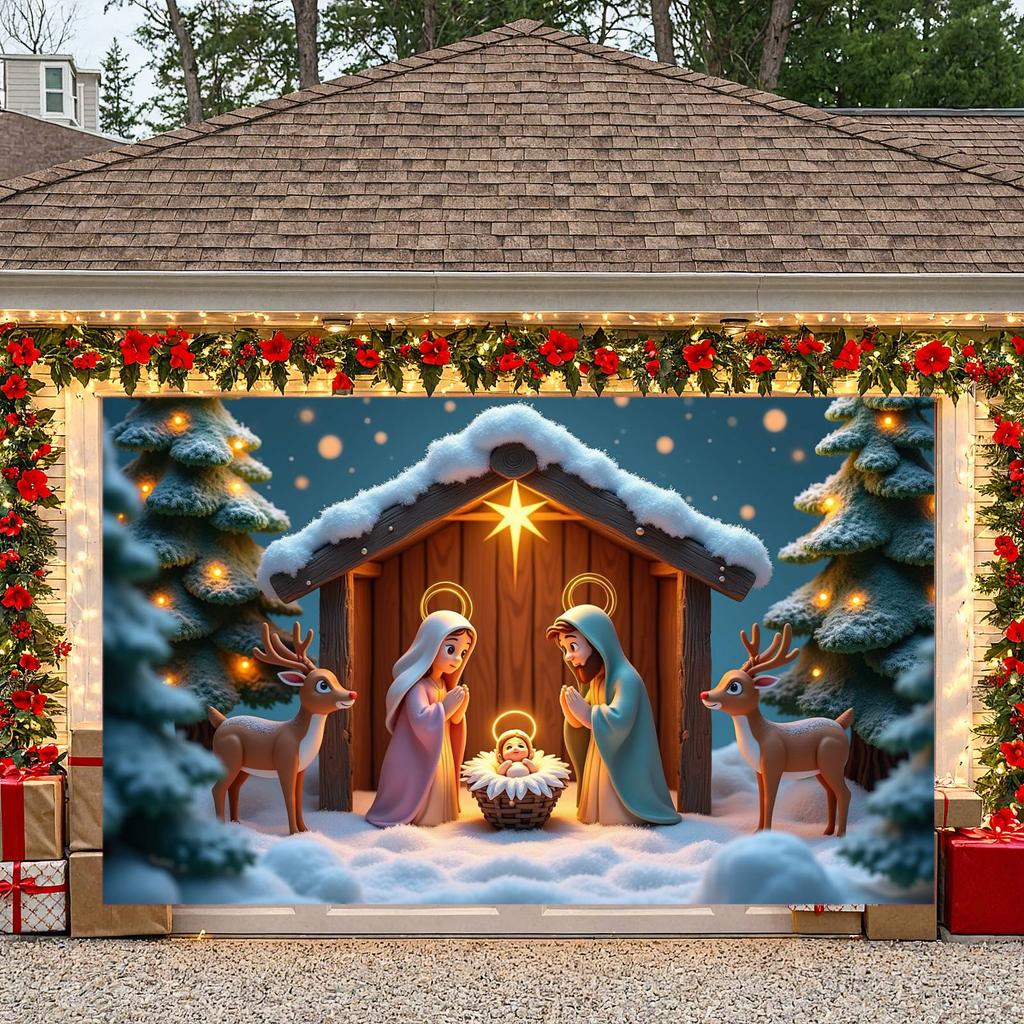Christmas Decoration Banner Star Decoration Nativity Banner Christmas Backdrop Lighted Design Holiday Banner For Holiday Party