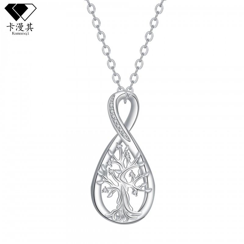 Elegant Infinity Tree Pendant Necklace Women Plated Copper Cross Chain Lightweight Daily Wear Jewelry Silver