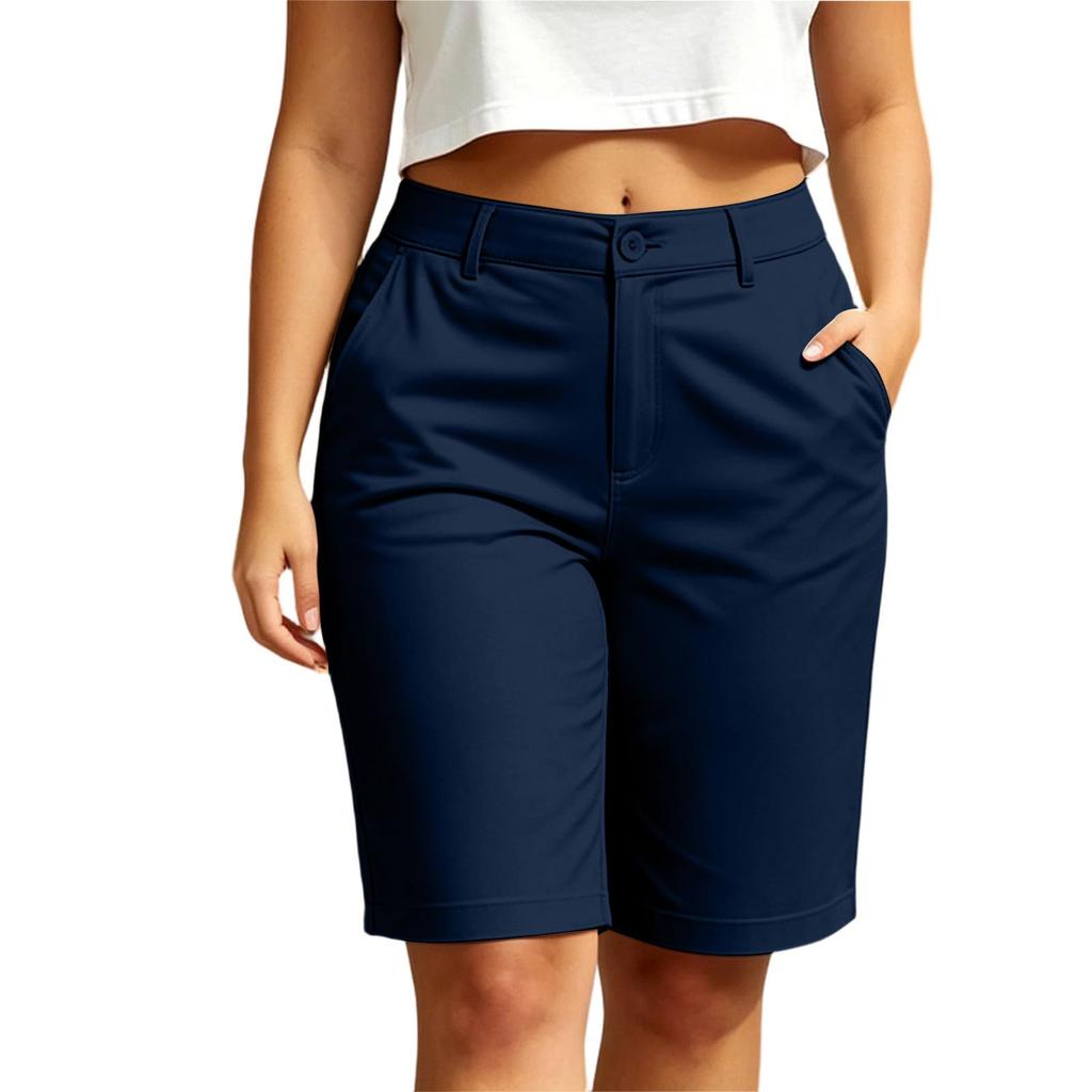 Women's Casual Summer Shorts Mid Length Stretch Waistband Lightweight Breathable Fabric Relaxed Fit Pockets Suitable for Everyday Wear