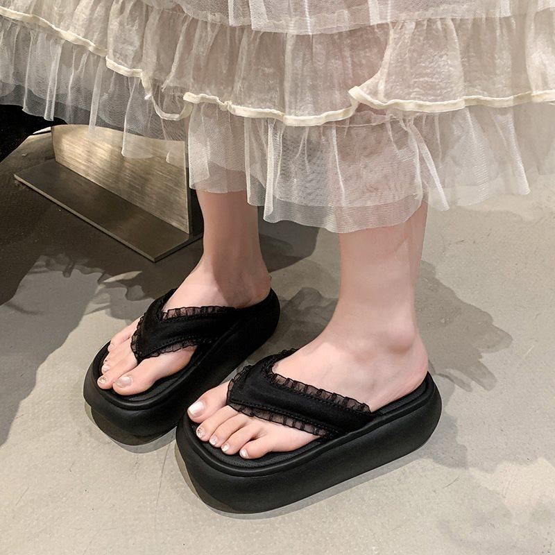 

Seaside thick-soled new flip-flops 2025 beautiful vacation cool slippers women s summer outer slippers toe skirt with 40 чёрный