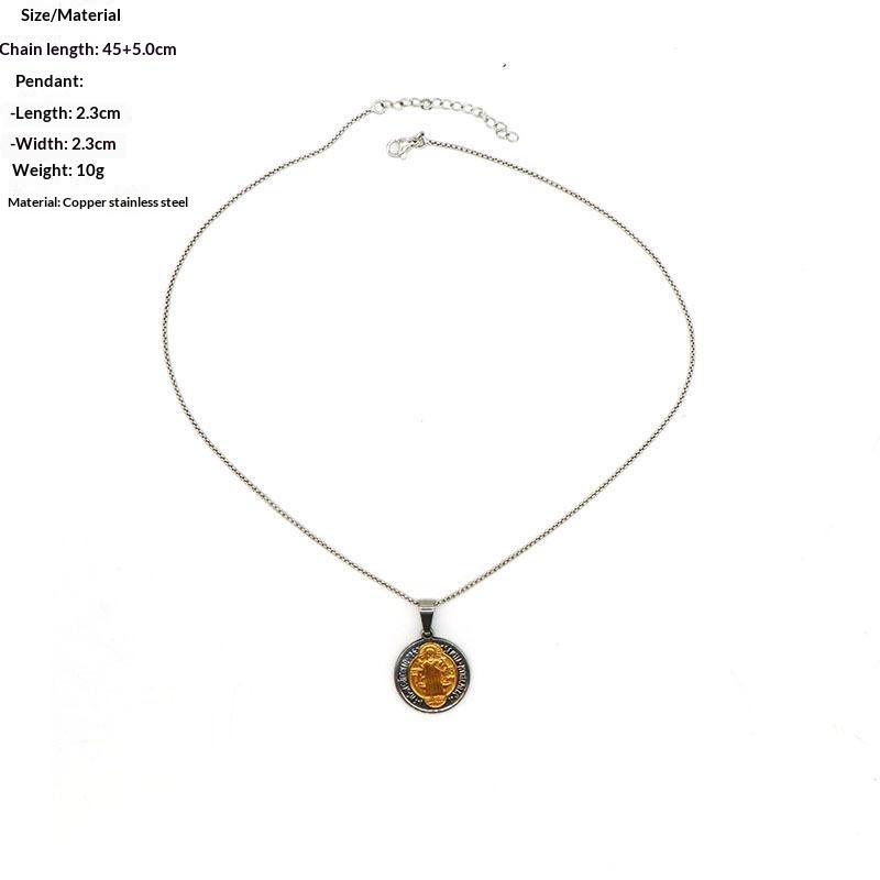 Stainless Steel Religious Exorcism Saint Benedict Necklace Round Pendant No Fade for Family Gathering Faith Souvenir Gifts