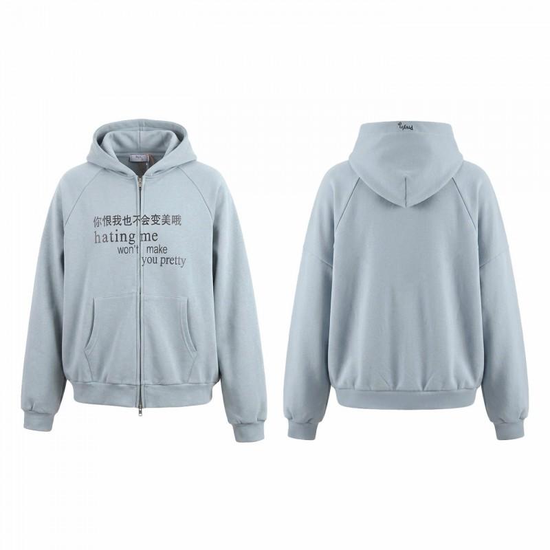 Unisex Oversized Hooded Zip-Up Sweatshirt With Letter Print Casual Winter Pullover Teens Adults